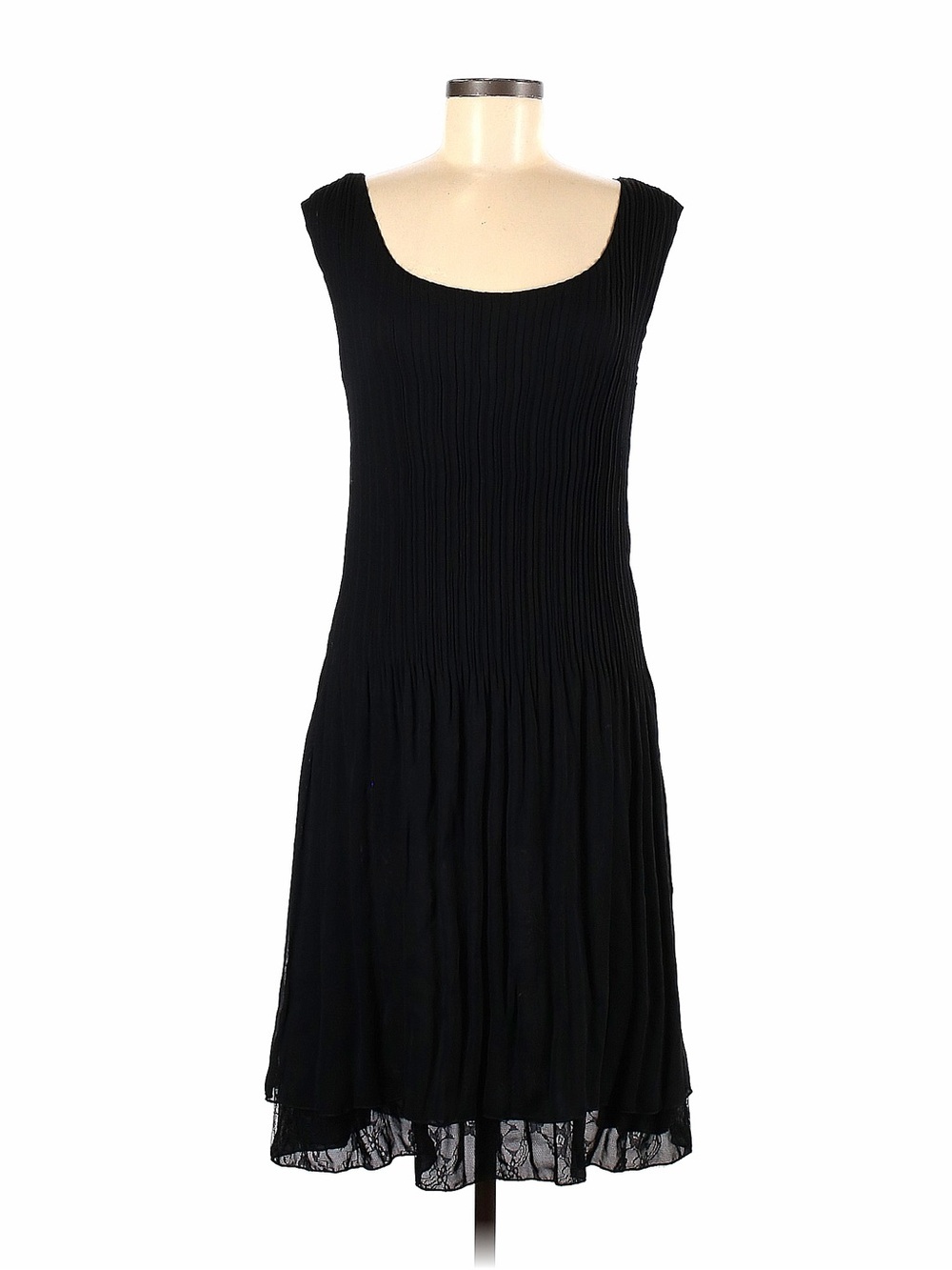 Veeca Black Pleated 2-Layered Midi Dress with lace trim bottom M